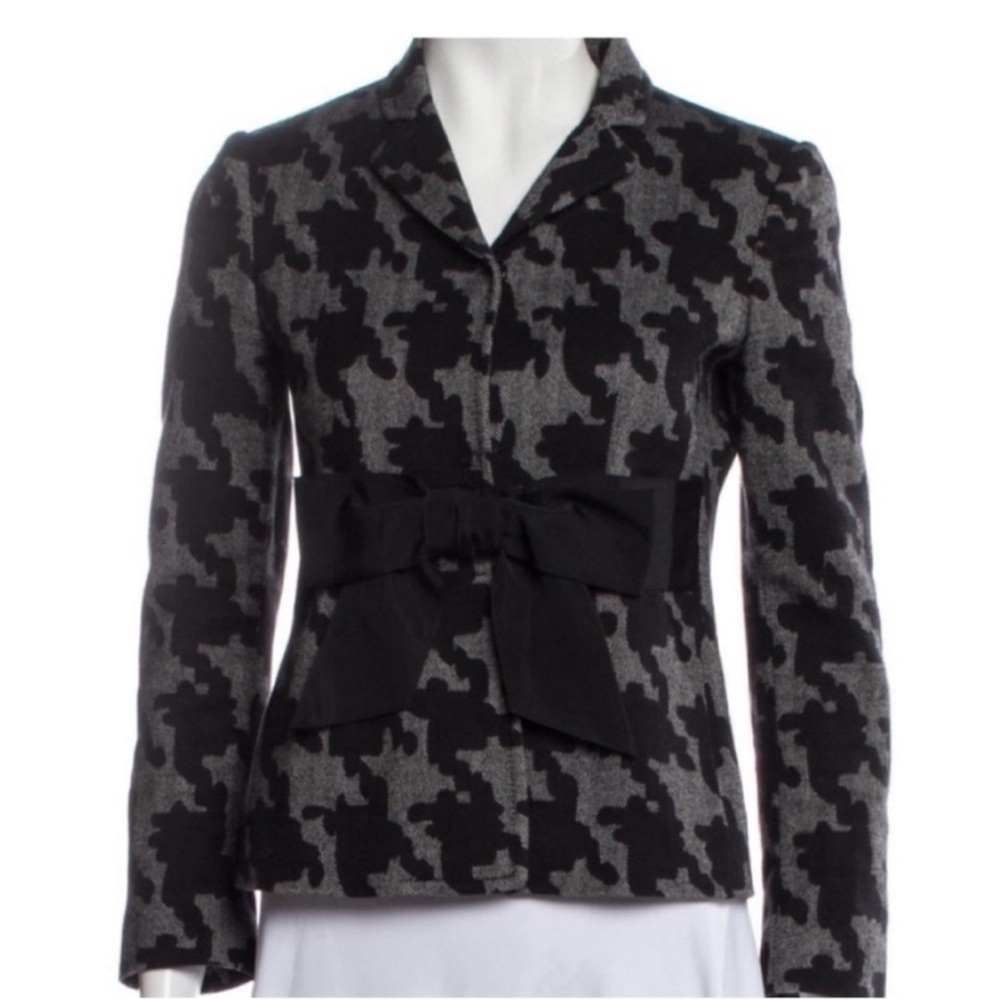 Moschino Women’s Wool Bland Blazer Houndstooth Print Jacket Black Gray size 10
